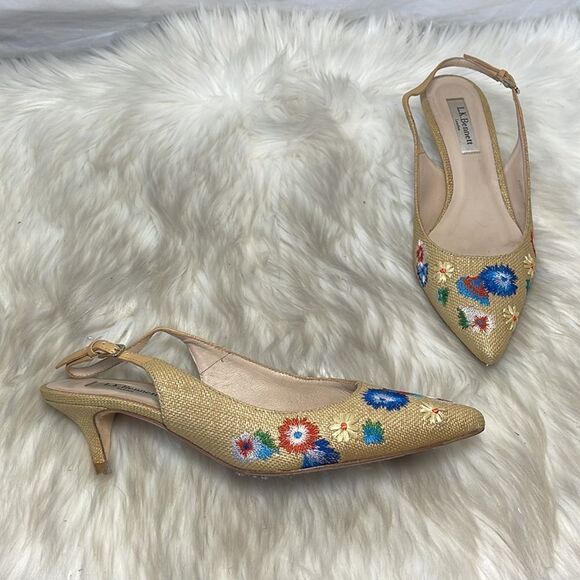 LK Bennett Shoes - LK Bennett Woven Embroidered Slingback Kitten Heel Shoes Sz 38.5/8